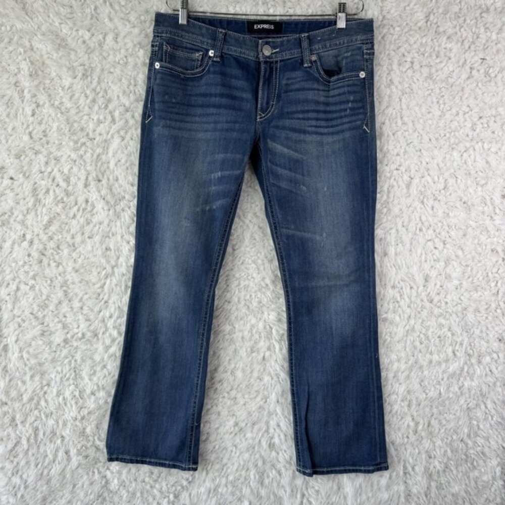 Express Jeans Womens Size 10R Blue Barely Boot Low Rise Denim Y2K Distressed